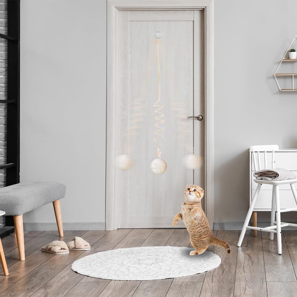 Adiwo Cat Plush Hanging Toy, Pack of 2 Interactive Cat Toys with Bell, Adjustable Retractable Wand, Safe & Durable for Indoor Use image number 5