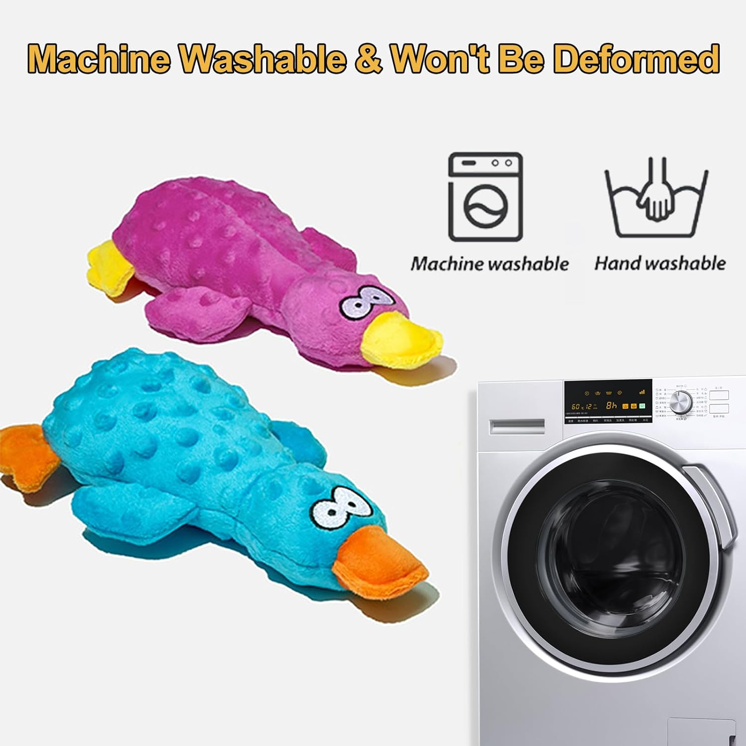 Adpartner Plush Squeak Toys for Dogs, 2 Pack Duck Stuffed Crinkle Dog Toys for Puppy, Durable Interactive Pet Chew Toys Soft Squeaky Pet Toys for Small to Medium Dogs Teething Training Reduce Boredom - Blue  Yellow (Duck) image number 4