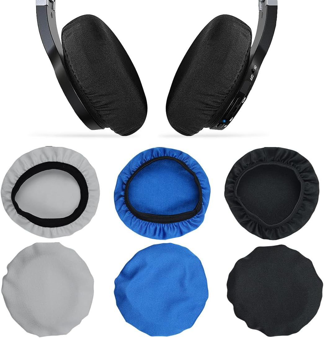 Pack of 6 Headphone Ear Pads, Stretchy Washable Headphone Covers, Headphone Ear Covers Made of Flexible Fabric, Headset Ear Pads, Sweat Protection for Gym, Gaming (White)