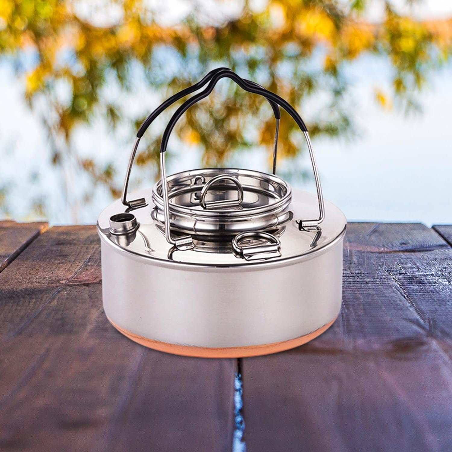 Camping Kettle Water Kettle Outdoor Campfire Coffee Tea Pot Teapot Camping Tea Kettle for Camp Barbecue Yard Picnics Hiking, 0.9L image number 6