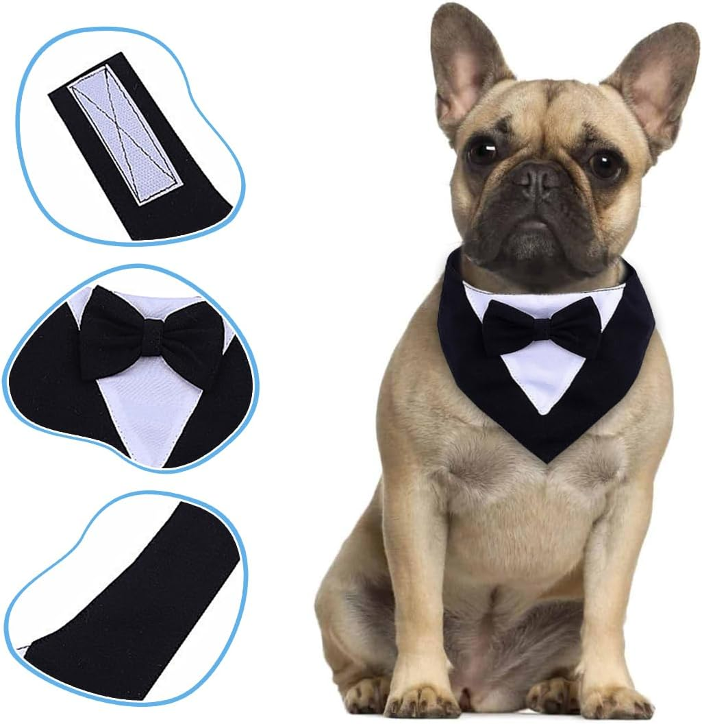 Dog Tuxedo Bandana, Dog Bandana, Dog Wedding Bandana, Formal Dog Tuxedo Bandana, Adjustable Dog Tie, Dog Bowtie, Dog Tuxedo Bandana image number 4