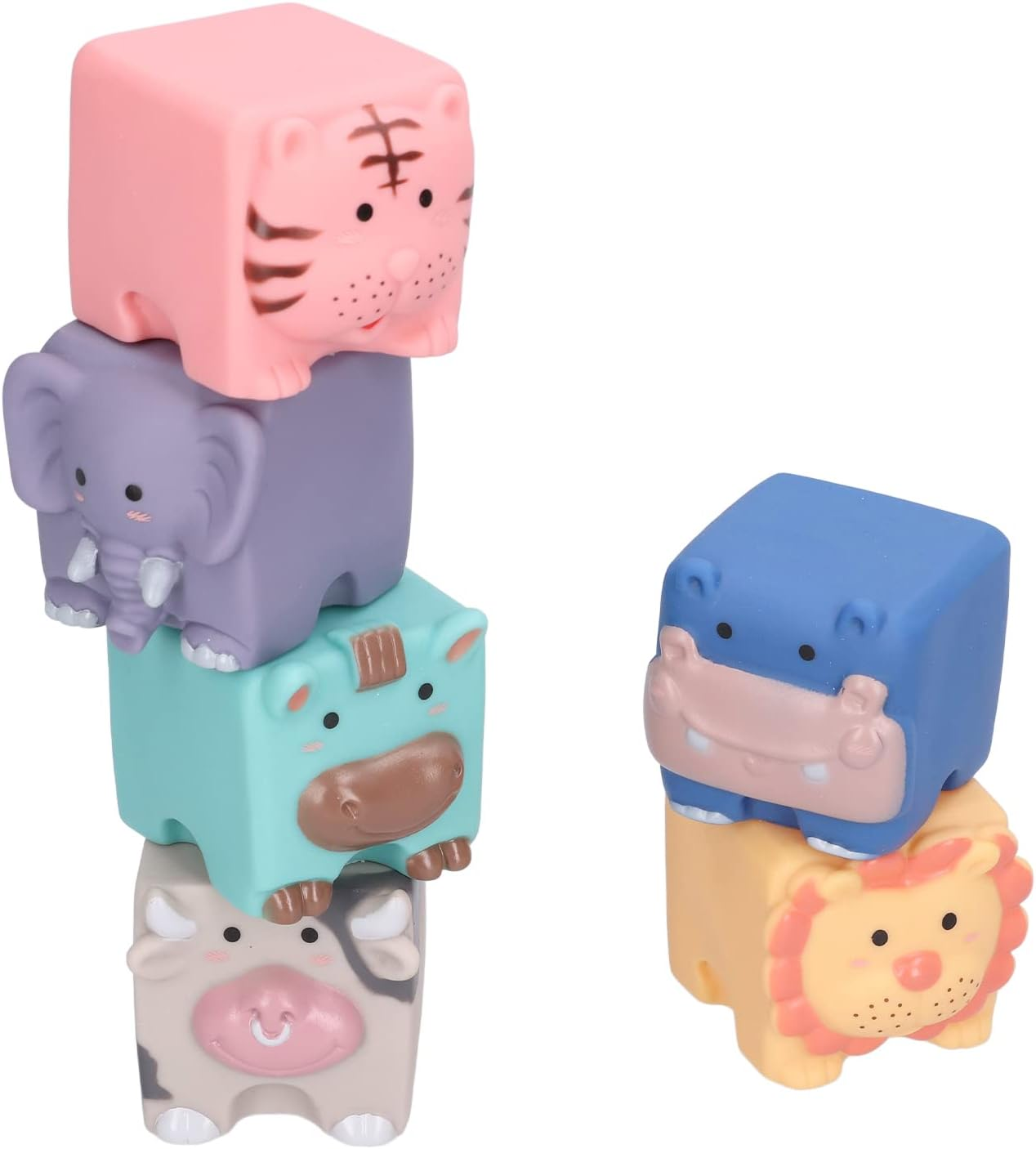 RIZGHWOY Soft Stackable Building Blocks, Cute Cartoon Patterns, Soft Building Blocks for Toddlers and Babies, 6 Pack for Babies, Sensory Toys to Improve Sensory Awareness, Durable Silicone Material image number 1