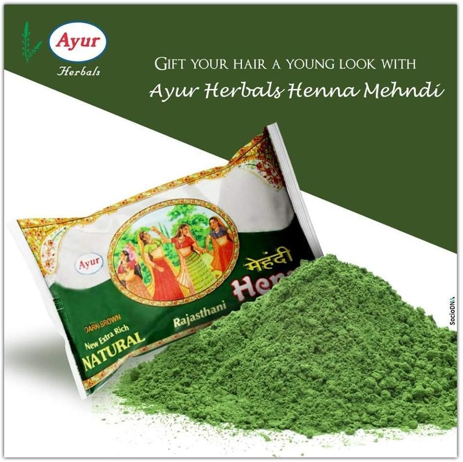 Ayur Herbal Rajasthani Henna Mehndi Powder (Dark Brown) (Pack of 2), Each 150 Gm image number 1