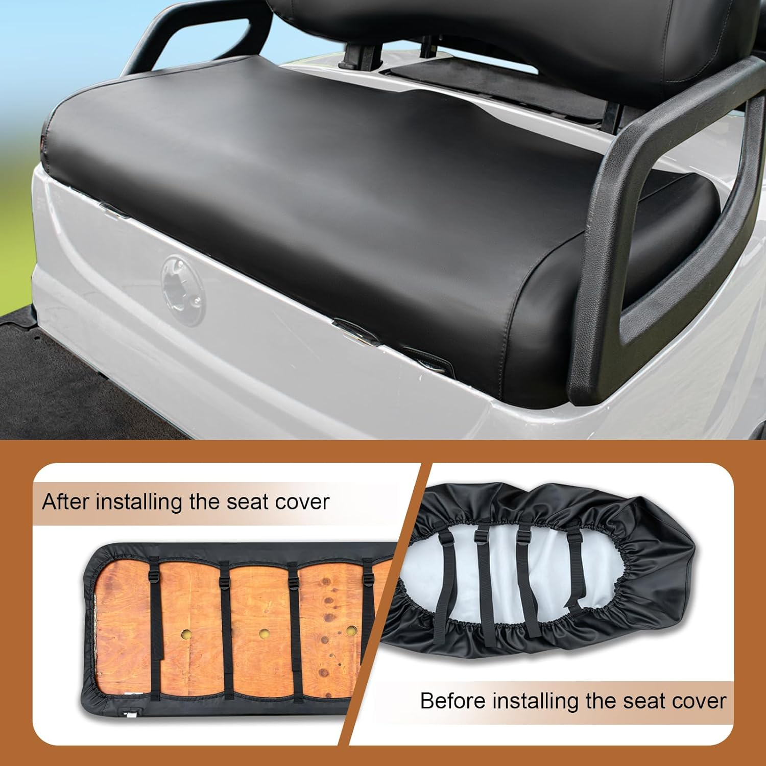 Golf Cart Front Seat Covers for Yamaha Drive/Drive 2 Original Regular Seat Cushion,No Stapler,Smooth and Simple Style, Golf Cart Vinyl Waterproof Replacement Seat Cover,(Black) - For Club Car Precedent Front And Rear Seat image number 5