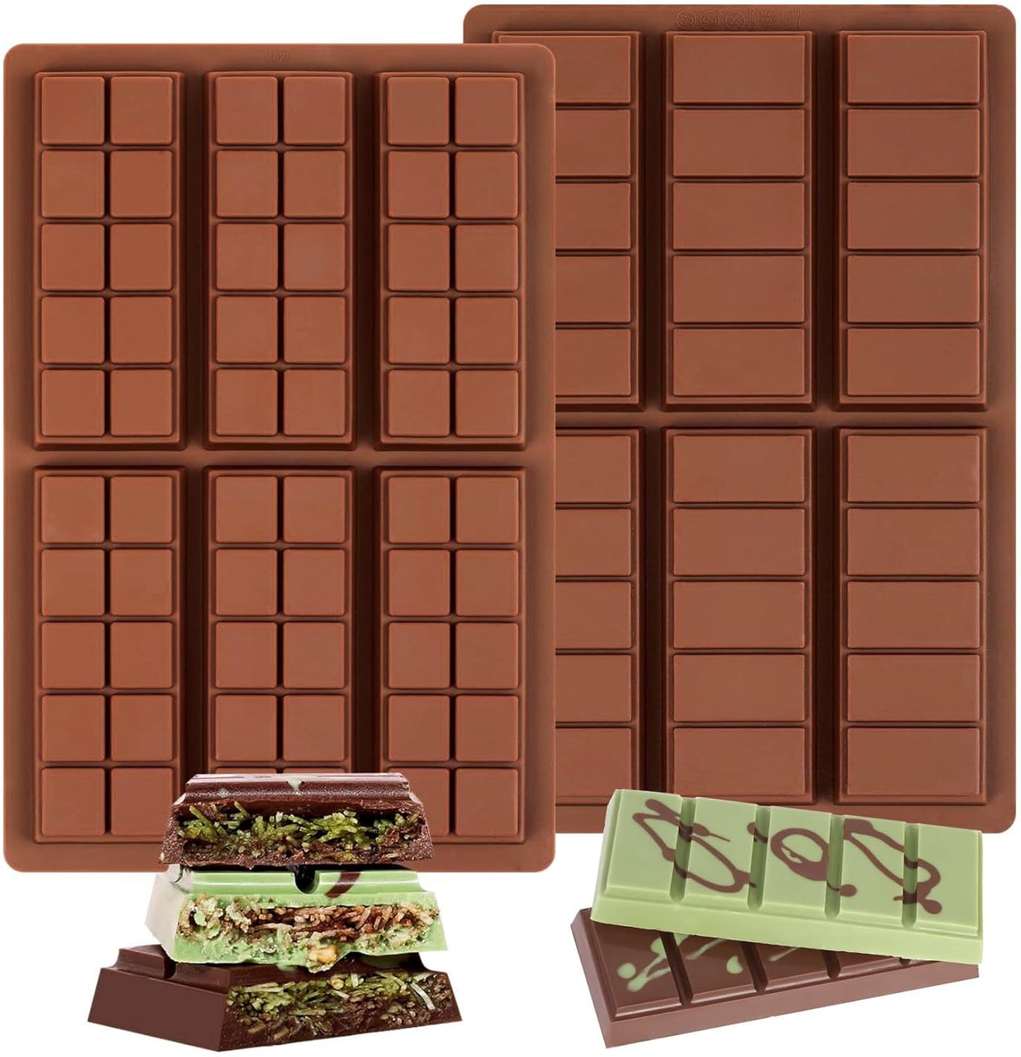 Silicone Chocolate Bar Molds Break Apart Chocolate Engery Bar Non-Stick Candy Mold for Baking Chocolate Snacks, 2 Pack image number 1