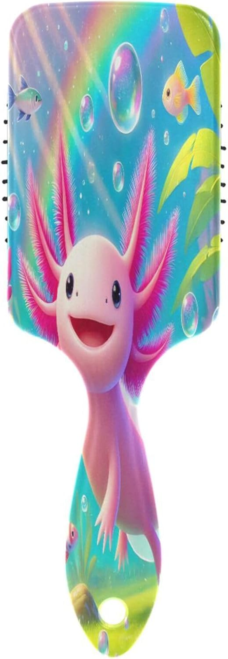 Cute Pink Axolotl Massage Hair Brush, Hair Detangler Brush, Mens Combs or Brushes image number 2