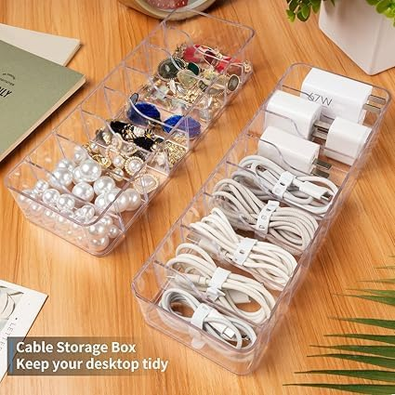 4 Pcs Clear Plastic Charger Cord Organizer Box, Cable Management Box with 40 Wire Clips, Electronics Organizer for Home Office Desktop Accessories （With One Lid） image number 1