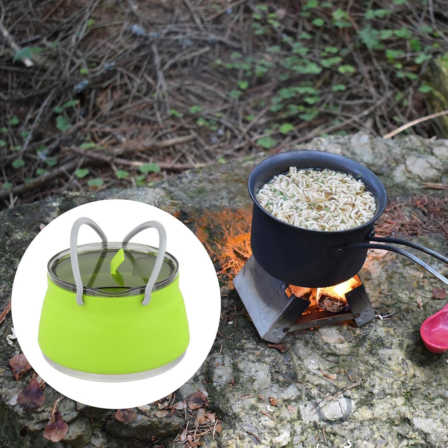 Silicone Collapsible Camping Cook Pot Cookware Folding Kettle Teapot Lightweight Pot Kettle for Outdoor Camping Hiking and Picnic image number 2