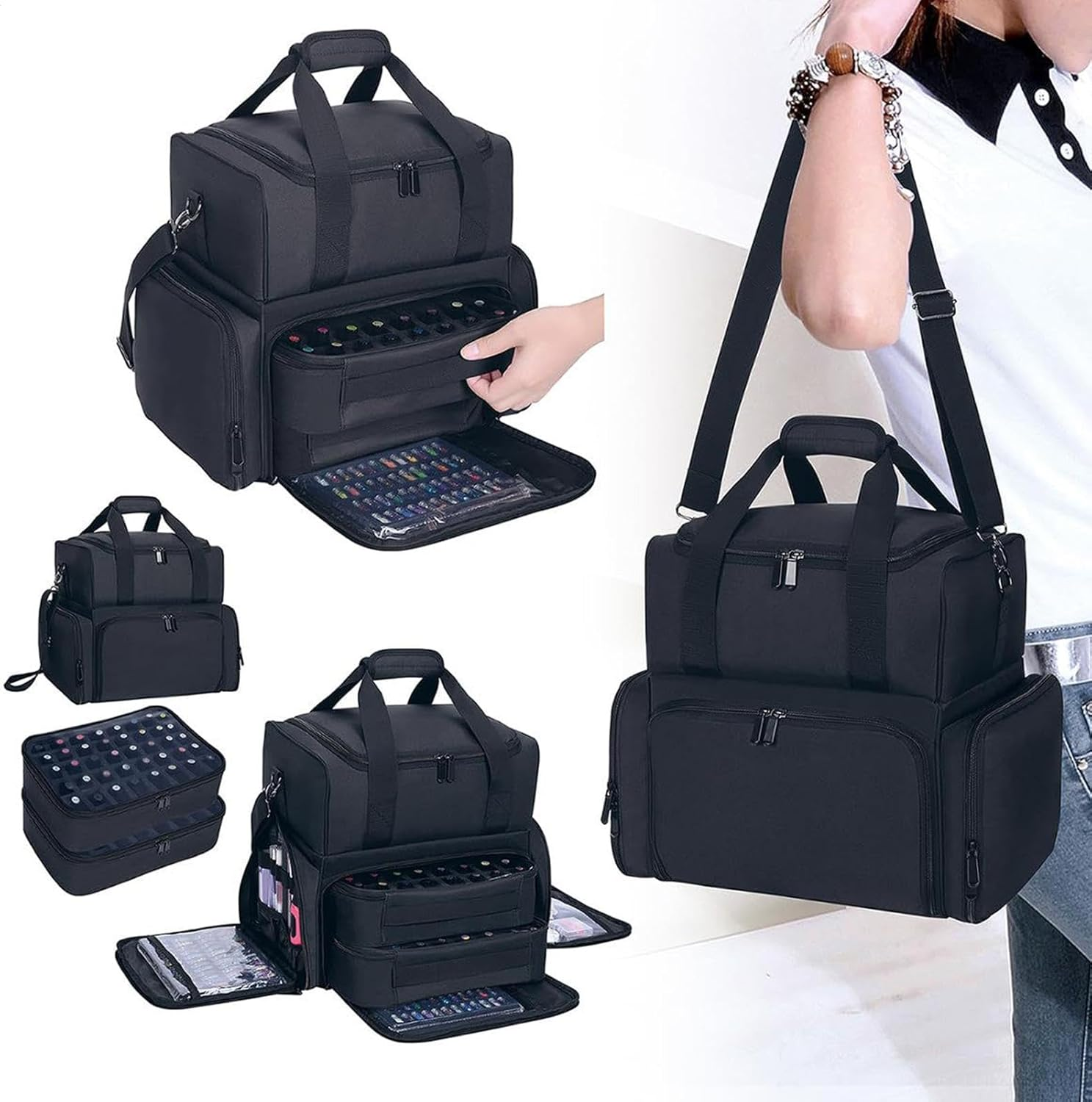 Nail Polish Organizer Bag Holds 70 Bottles& Nail Lamp, Nail Kit Storage Shoulder Bag with 2 Removable Cases, Portable Travel Backpack for Nail Tech Supplies Manicure Tools 39X33.4X22.6Cm image number 1