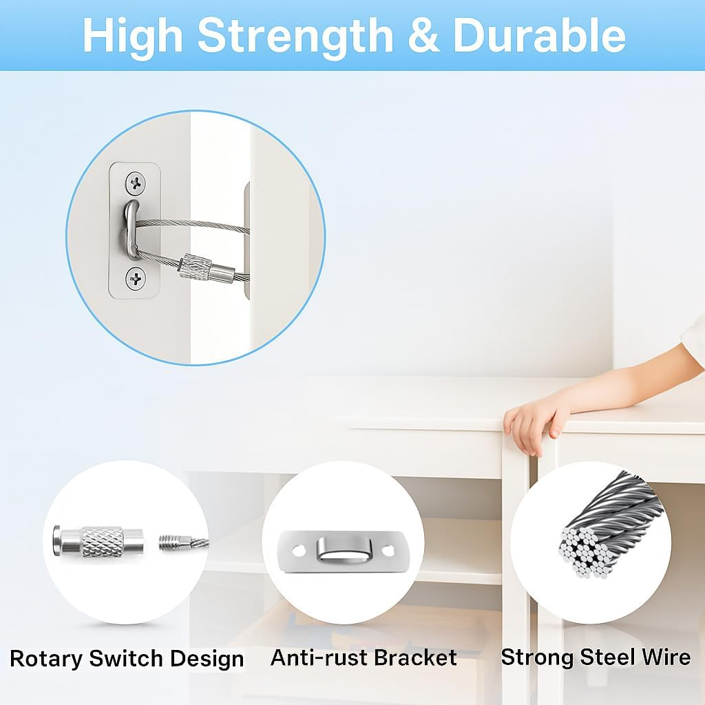 Anti-Tip Furniture Straps for Baby Proofing - Adjustable & Durable Design, 6 Pack, Compatible with Bookshelves, Dressers, Cabinets & More, Easy Installation, Earthquake Safety - Upgraded Version - Haheihei image number 1