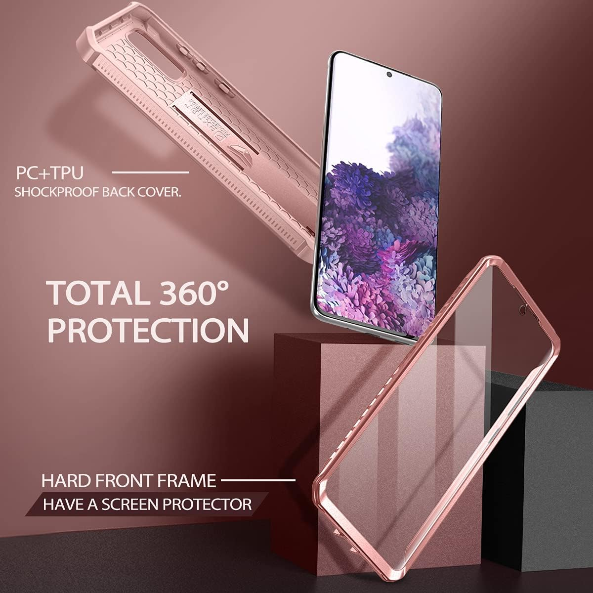 Dexnor for Samsung S20 plus Case, [Built in Screen Protector and Kickstand] Heavy Duty Military Grade Protection Shockproof Protective Cover for Samsung S20 plus - Rose Gold - Purple image number 5