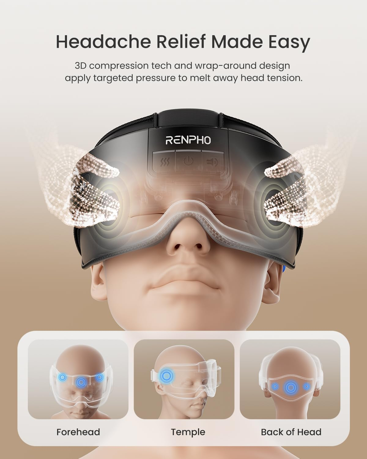 RENPHO Eyeris Masc Head & Eye Massager, Heated Eye& Head Massager for Migraines, Headache Massager for Forehead, Back of Head and Temple, Ideal Gifts for Women Men image number 2