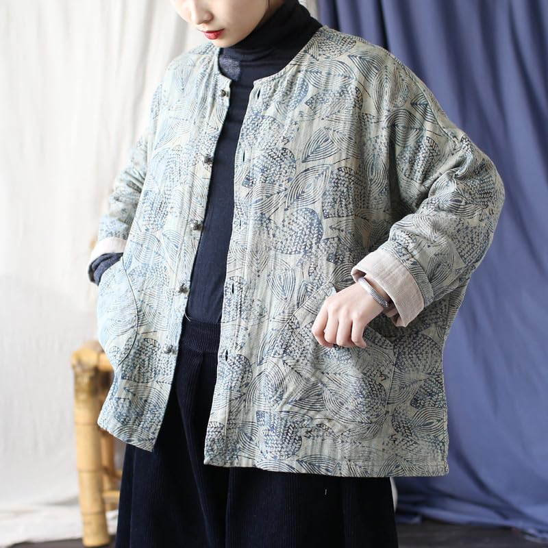 Women'S Vintage Batwing Sleeve Cotton Ethnic Loose Fit round Neck Long Sleeve Spring Tops image number 3