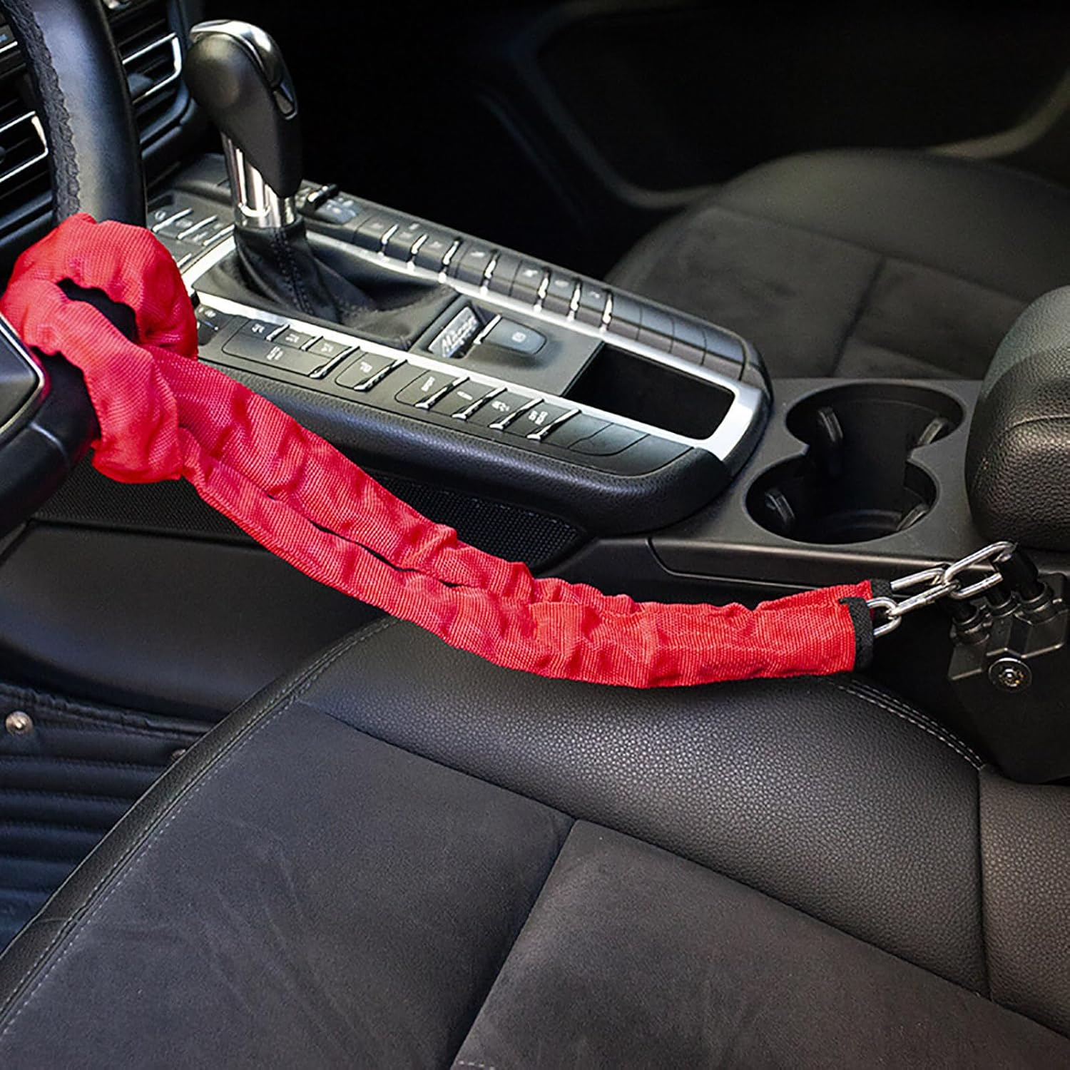 Steering Wheel Lock for Cars, Universal Auto Anti-Theft Lock with 2 Keys - Flexible & Compact Security Device for Car, Truck, SUV, Van - High Visibility Deterrent with Easy Storage (Red) - Black image number 4