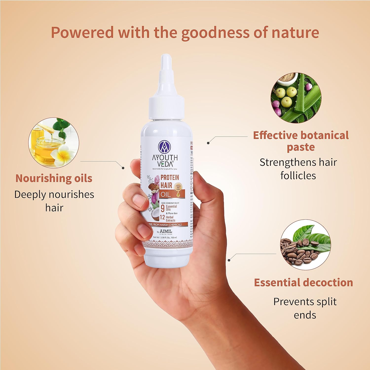 Ayouthveda Protein Hair Oil for Healthy Hair Growth and Deep Nourishment | Fights Dandruff Control Hair Breakage & Hair Fall | Blend of Essential Oil & Herbal Extracts - 100 Ml (Pack of 1) image number 6