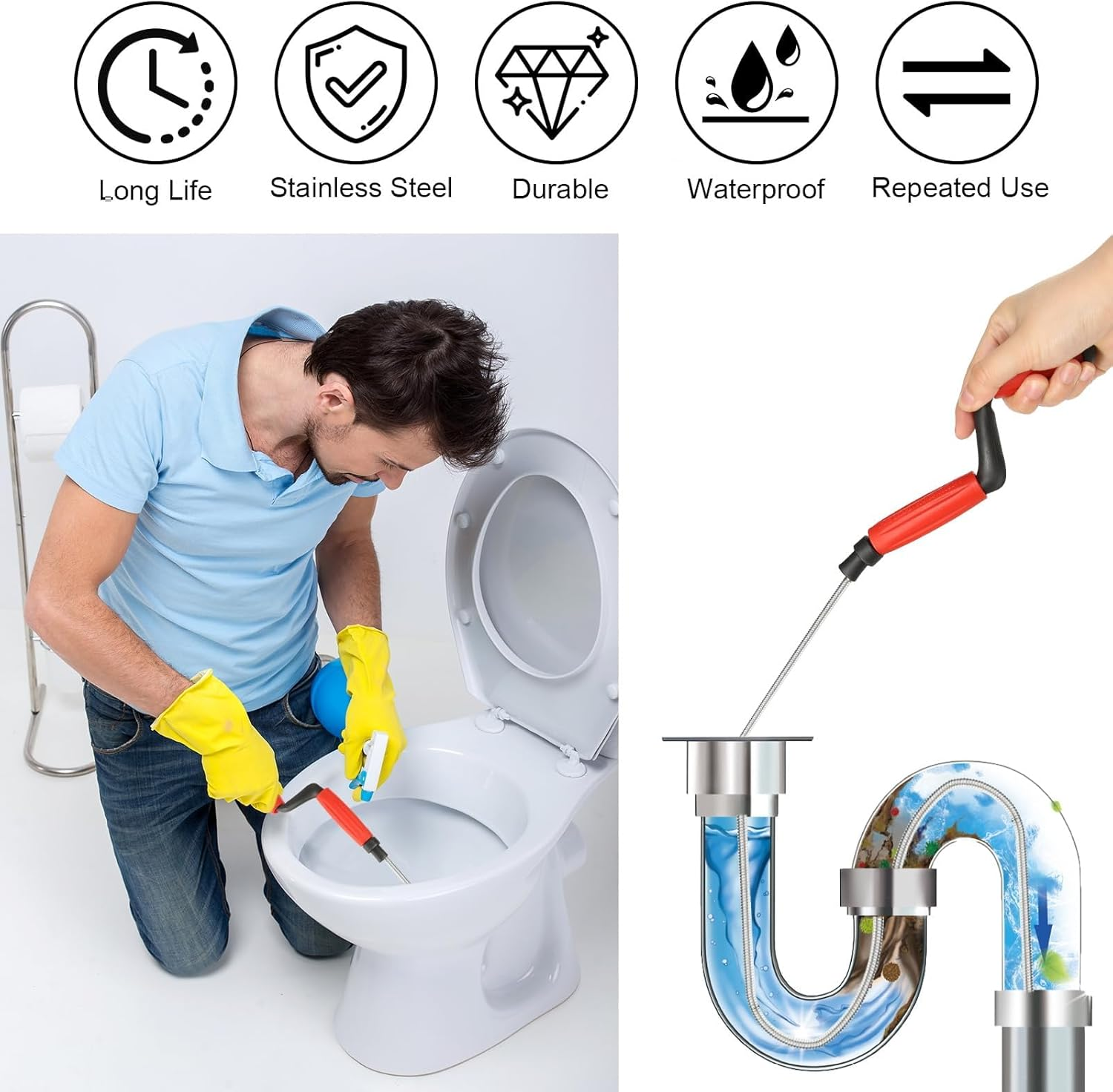 Oneroomone Pipe Cleaning Spiral Drain Cleaner 5 M X 6 Mm Spiral Drain Pipe Cleaning Universal Spiral Drain Spiral Pipe Cleaner Spiral for Stubborn Blockages image number 4