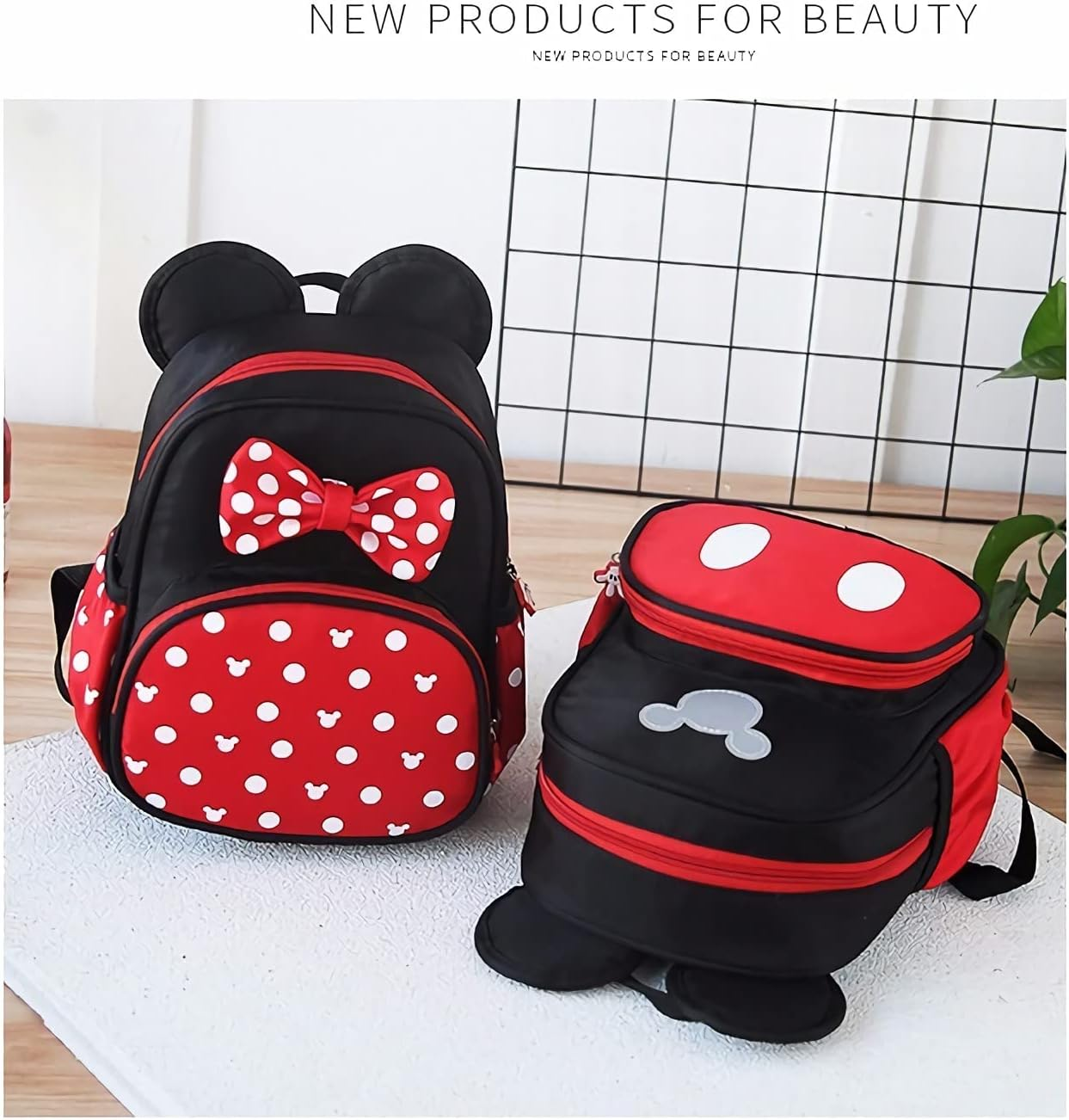 Cute Mini Backpacks, Red Cartoon Bag, Mouse Ears Bowknot Travel Daypack - Red image number 5