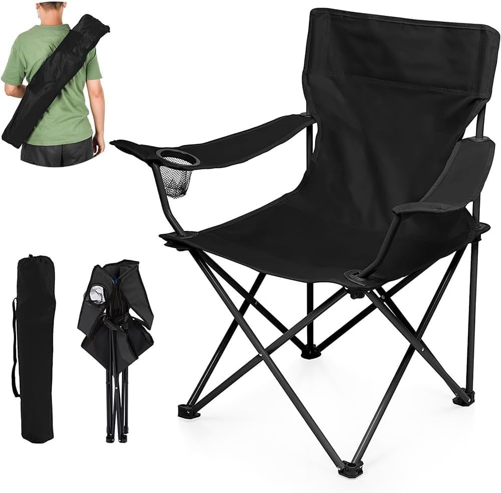 XIULIUU Folding Camping Chairs, Large Portable Chair with Cup Holder and Carry Bag,Lightweight Beach Chair Supports up to 120KG Lawn Chairs & Compact Backpacking Chair for Outdoor