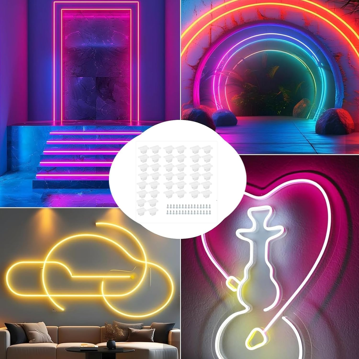 Gqunit Pack of 50 Waterproof LED Light Strip Clips, Mounting Clamps, LED Strip Mounting Bracket Clips, Suitable for 5 Mm to 6 Mm Silicone Strip Holder, Translucent, Includes Screws