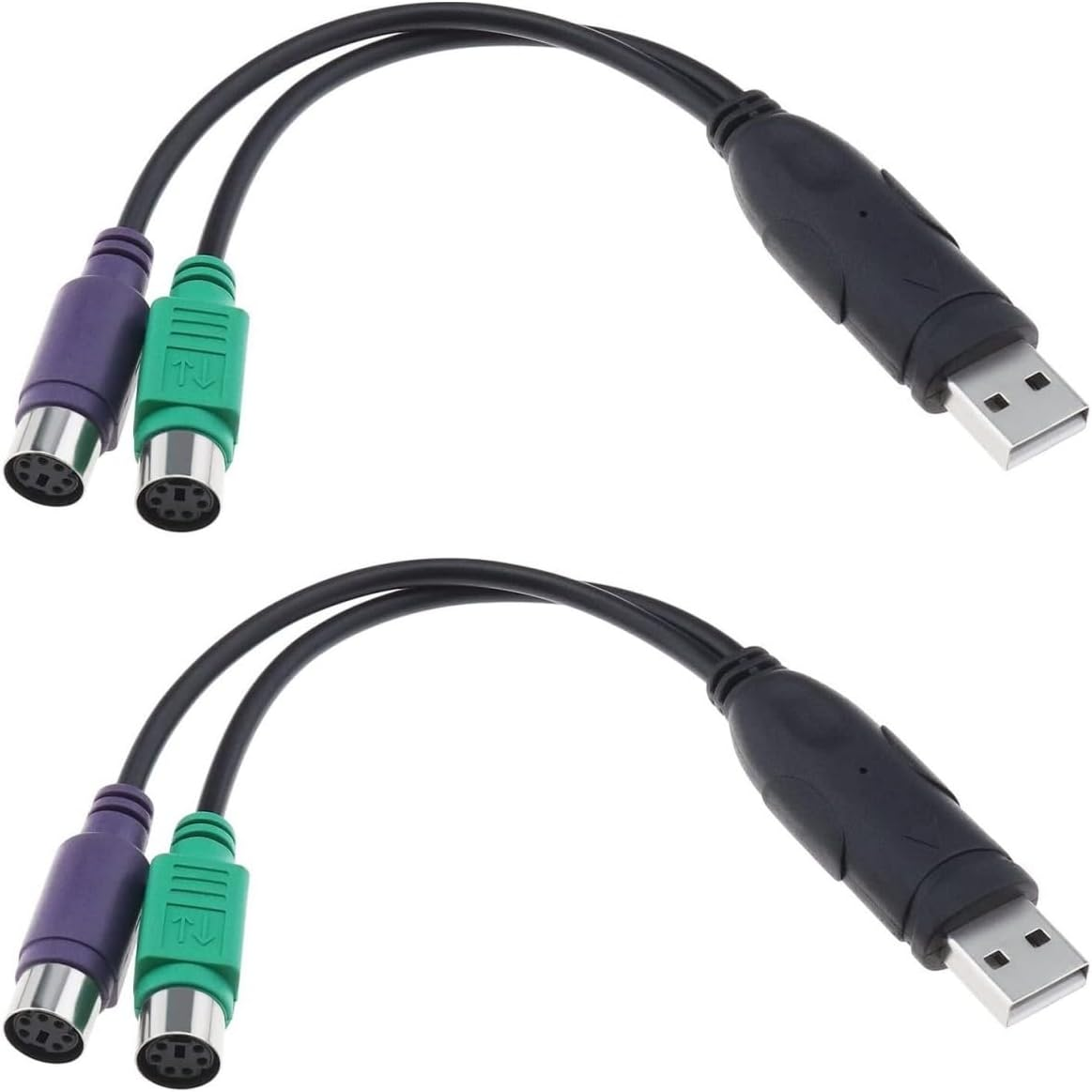 2PCS PS2 to USB Adapter PS2 Keyboard and Mouse to USB Converter Cables Y Splitter Adapter Plug and Play Built-In USB IC Support PS2 Port of KVM Switch (20Cm) image number 1