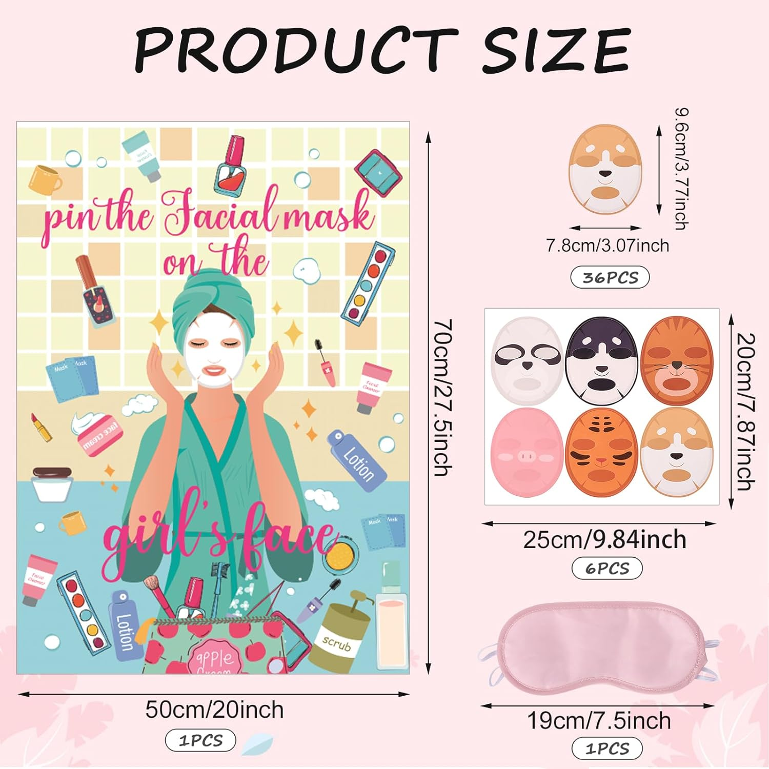 38Pcs Spa Party Games, Pin the Facial Mask on the Girl'S Face with 36 Pcs Spa Party Poster Sticker for Kids and Blindfold Spa Birthday Party Supplies Makeup Party Decorations image number 4