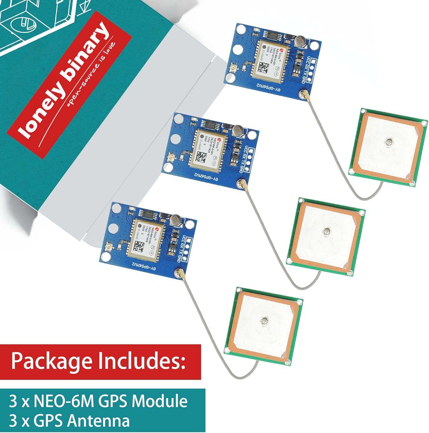 Pack of 3 NEO-6M GPS Module High-Precision GPS Modules with Antennas for Arduino, Raspberry Pi, and ESP32 Iot Projects image number 2