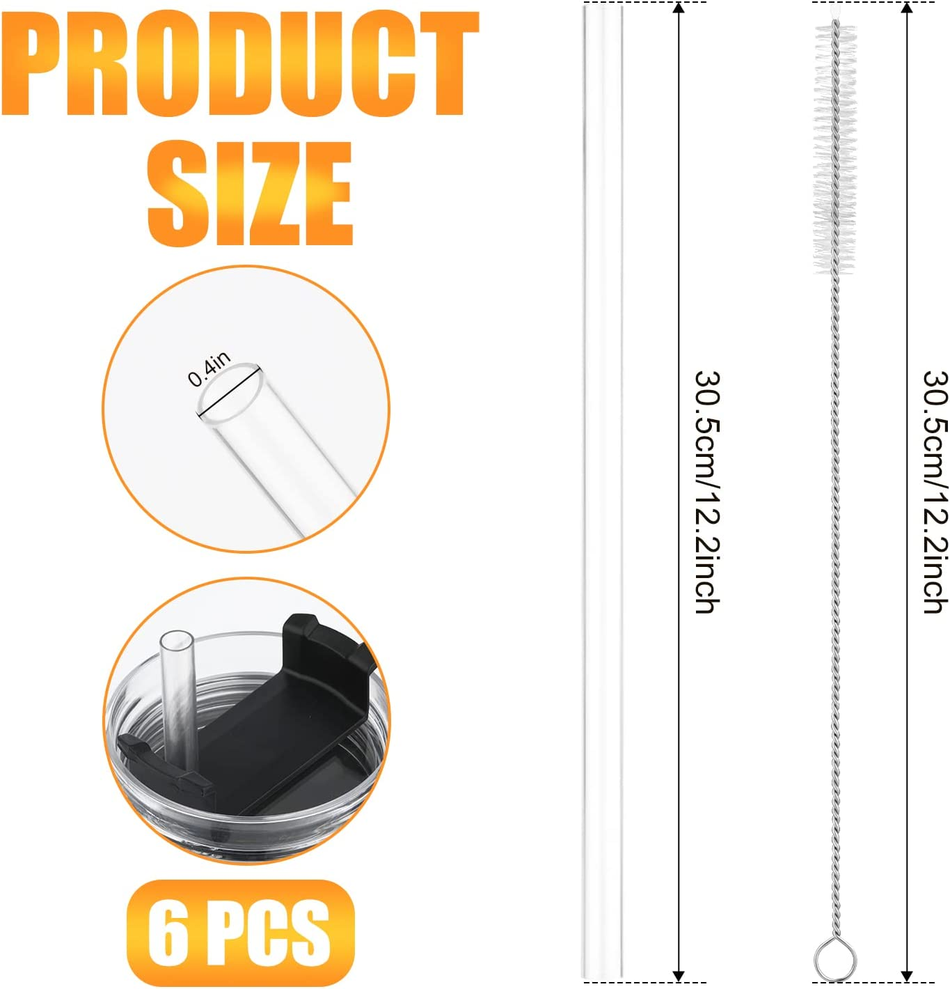 AIEX 6Pcs Replacement Straws for Stanley Adventure Quencher 40Oz Travel Tumblers, Reusable Plastic Straw with Cleaning Brush Cup 40 Oz Water Jug (30Cm / 11.8Inch Long) image number 6