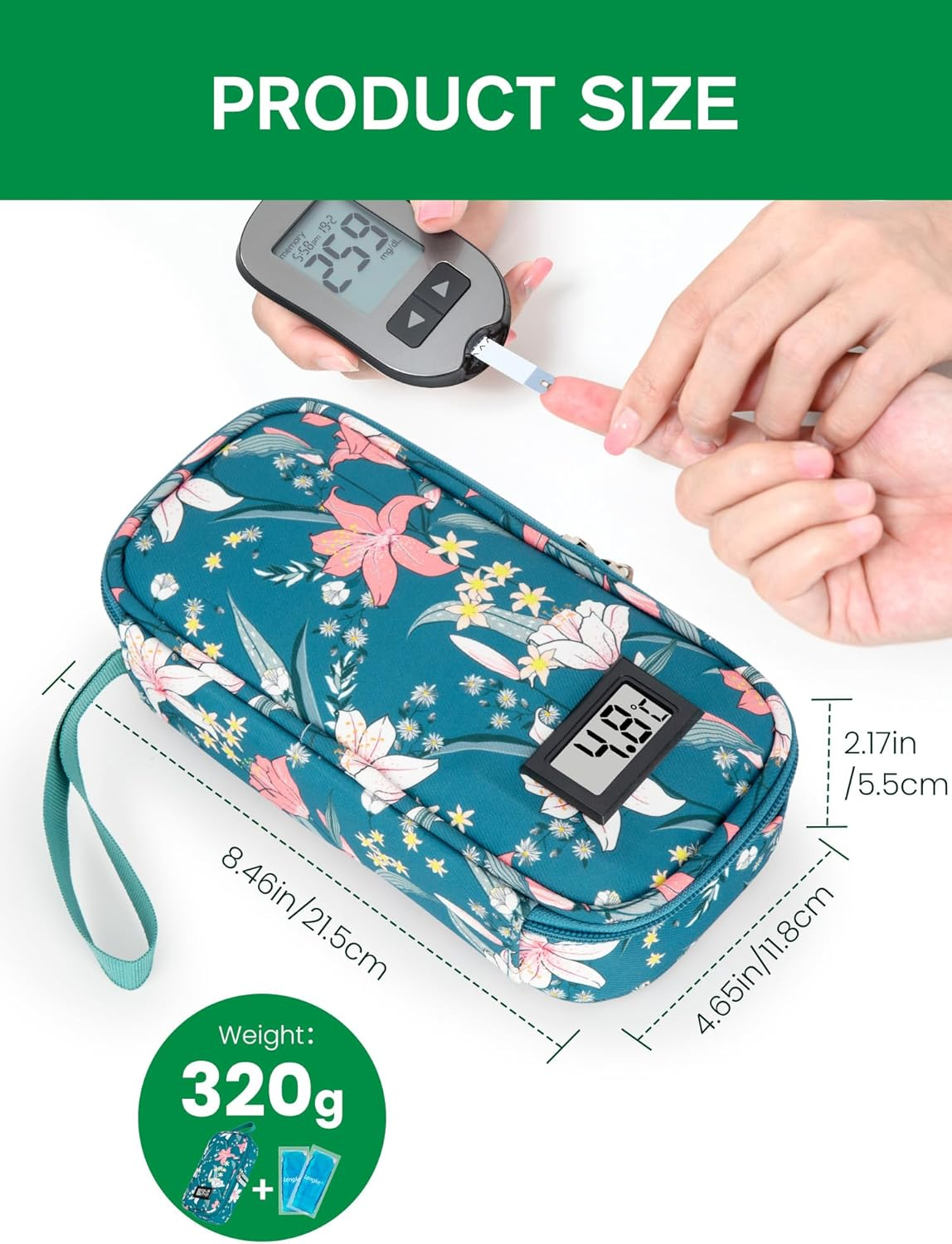 SUNMON High-Capacity Insulin Cooler Travel Case with Temperature Display, 8-10H Insulated Diabetic Medication Cooler Bag with 2 Ice Packs, Waterproof Injection Travel Case for 4-5 Pens (Lily) image number 5