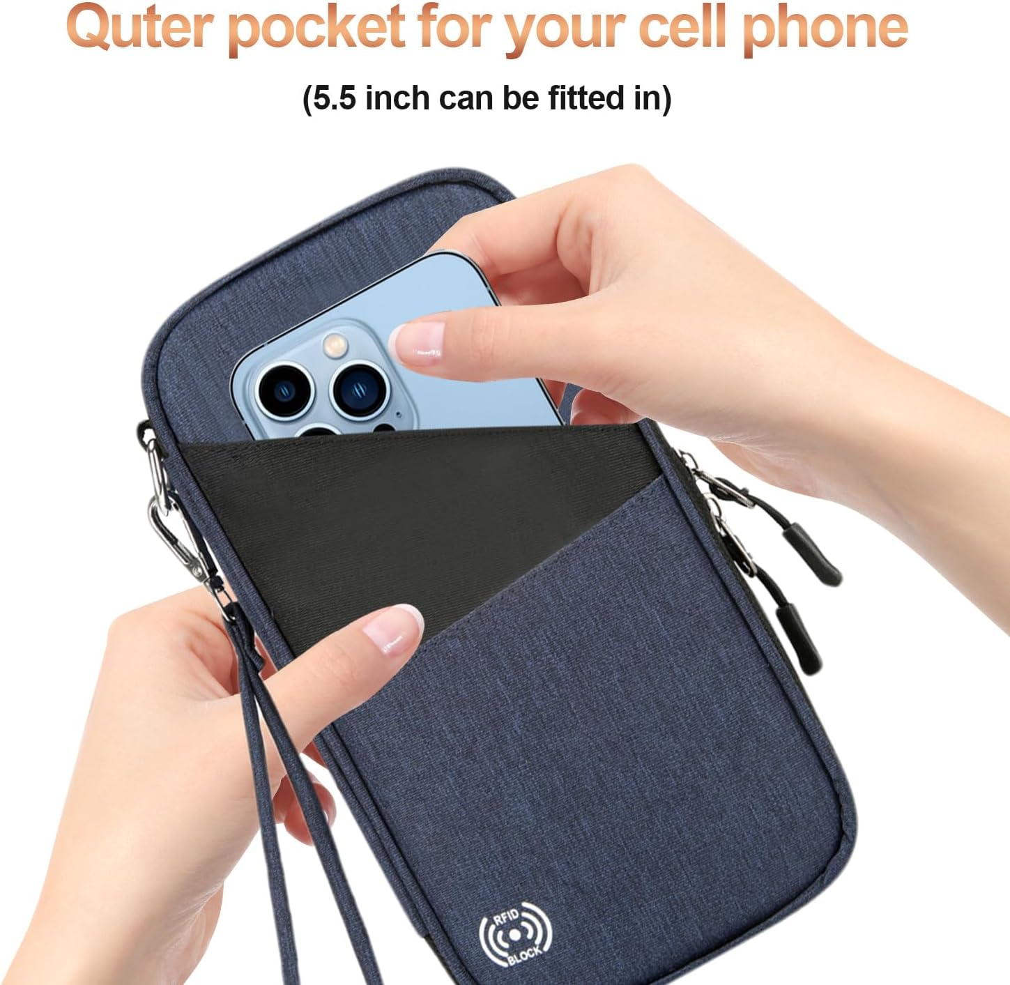 H HOME-MART RFID Travel Passport Wallet and Passport Holder with Crossbody Strap,Family Passport Holders-Travel Accessories H Document Airplane Holiday Unisex Passport Wallets Cover Case - Black image number 6