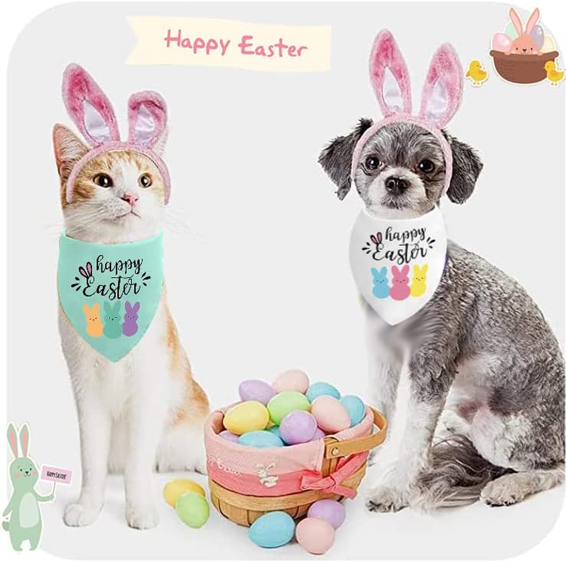 Easter Dog Bandanas Puppy Scarf - Happy Easter Peeps Dog Outfits - 2 Pcs Adjustable Triangle Double-Layer Reversible Pet Bandanas for Small Medium Large Dogs image number 4