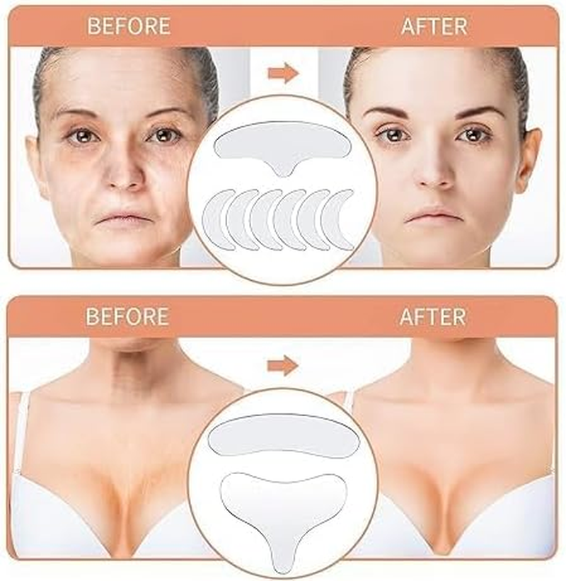 Limcryspp 11Pcs Face Wrinkle Patches Remover Strips Reusable for Forehead Eye Mouth Upper Lip & Chest Transparent Silicone Facial Anti-Wrinkle Face Pads Silicone (11Pcs) image number 4