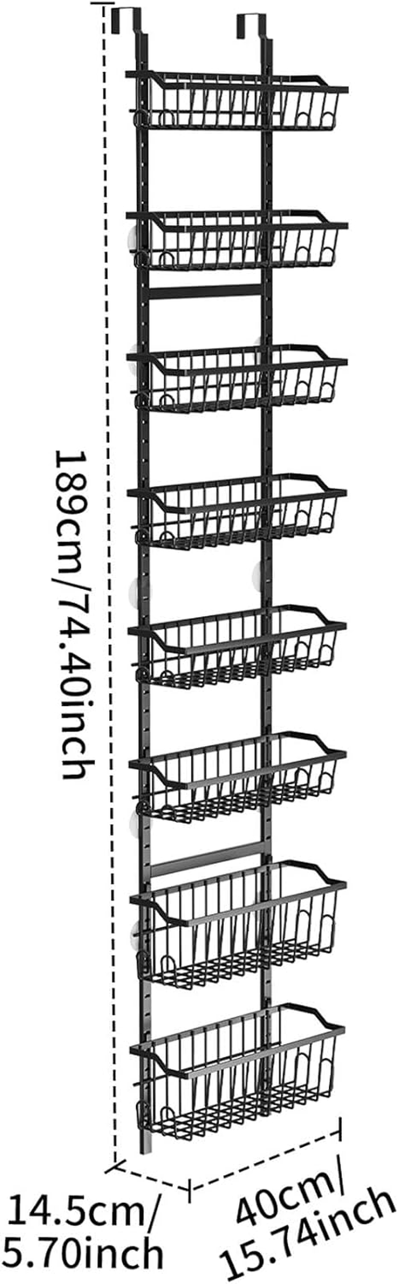 Over the Door Pantry Organizer, 8-Tier Heavy-Duty Metal Pantry Organizer with Adjustable Baskets, Spice Rack, Space-Saving Shelves, with Suction Cups for Each Layer image number 4