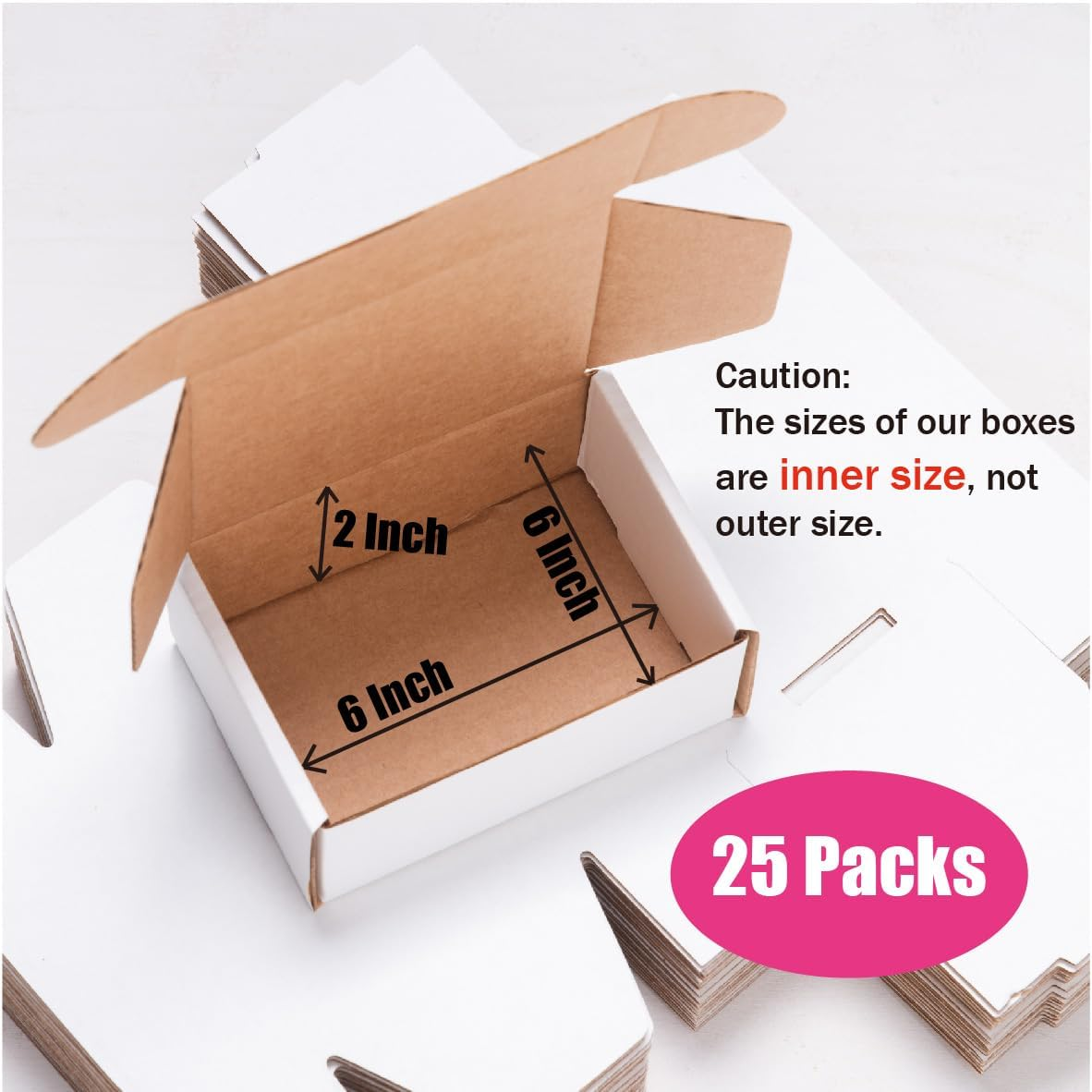 25 Packs Small Shipping Boxes 15X15X5 Cm for Small Business Box Mailers, White Corrugated Packaging Boxes Sturdy Mailing Boxes and Shipping for Jewelry, Gifts, Christmas or Bridal Proposal Boxes image number 5