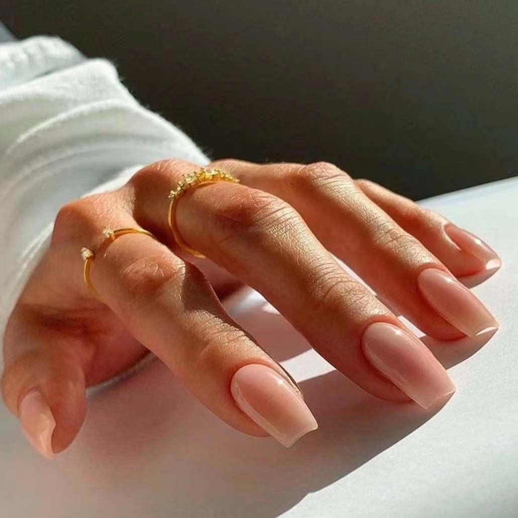 Foccna French False/Fake Nails Tips Square Press on Short Nude Women'S Black Daily Wear Artificail Nails for Nail Art Manicure Decoration (Black) image number 4