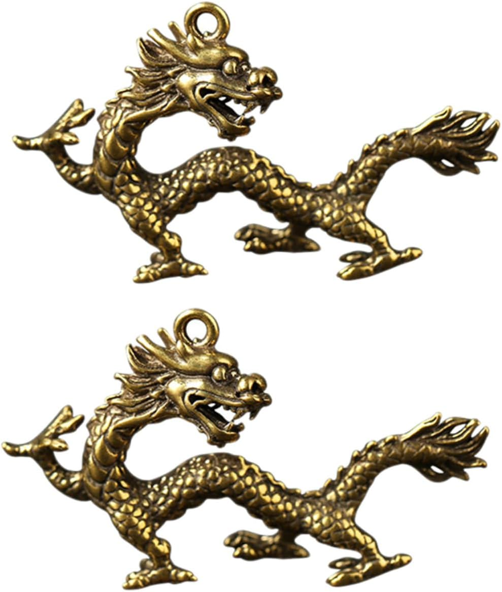 TEHAUX 2Pcs Brass Keychain Dragon Key Ring Pendant Car Key Hanging Adornment Creative Bag Hangings Chain Pendant image number 2