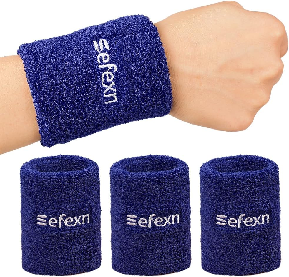 2 PCS Sports Sweatbands for Men & Women - Moisture Wicking Cotton Terry Wristbands for Gym, Running, Tennis, Basketball, Workout - White image number 6