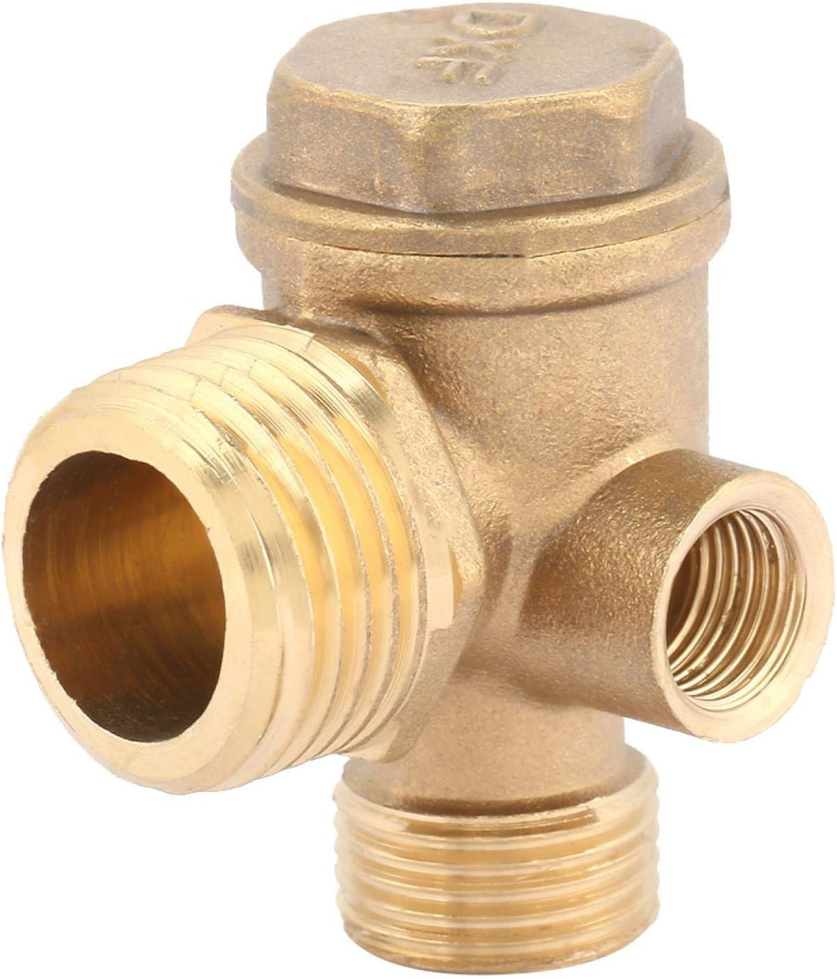 Air Compressor Check Valve, Check Valve Spare Parts Tube 3 Port Brass Male Threaded Tube Connector Tool 90 Degree Right Air Compressor Parts 3 Way T Piece Pipe Connection Tools image number 3