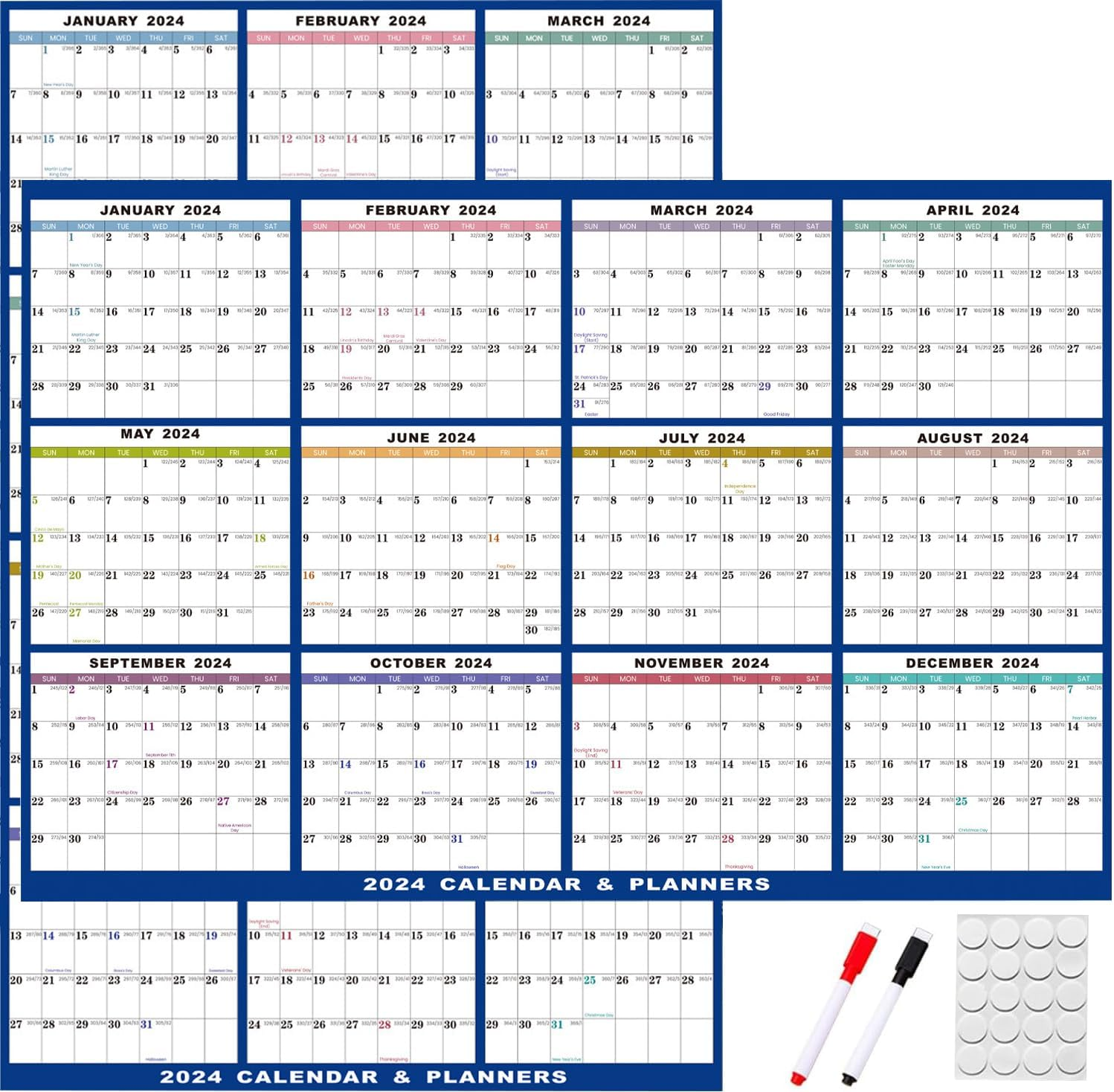 2025 Wall Calendar Erasable Large, 58 X 88 Cm, Wet & Dry Erasable Laminated 12 Month Annual Yearly Planner, Reversible, Horizontal/Vertical, Includes 2 Erasable Pens & Double-Sided Adhesive Pad