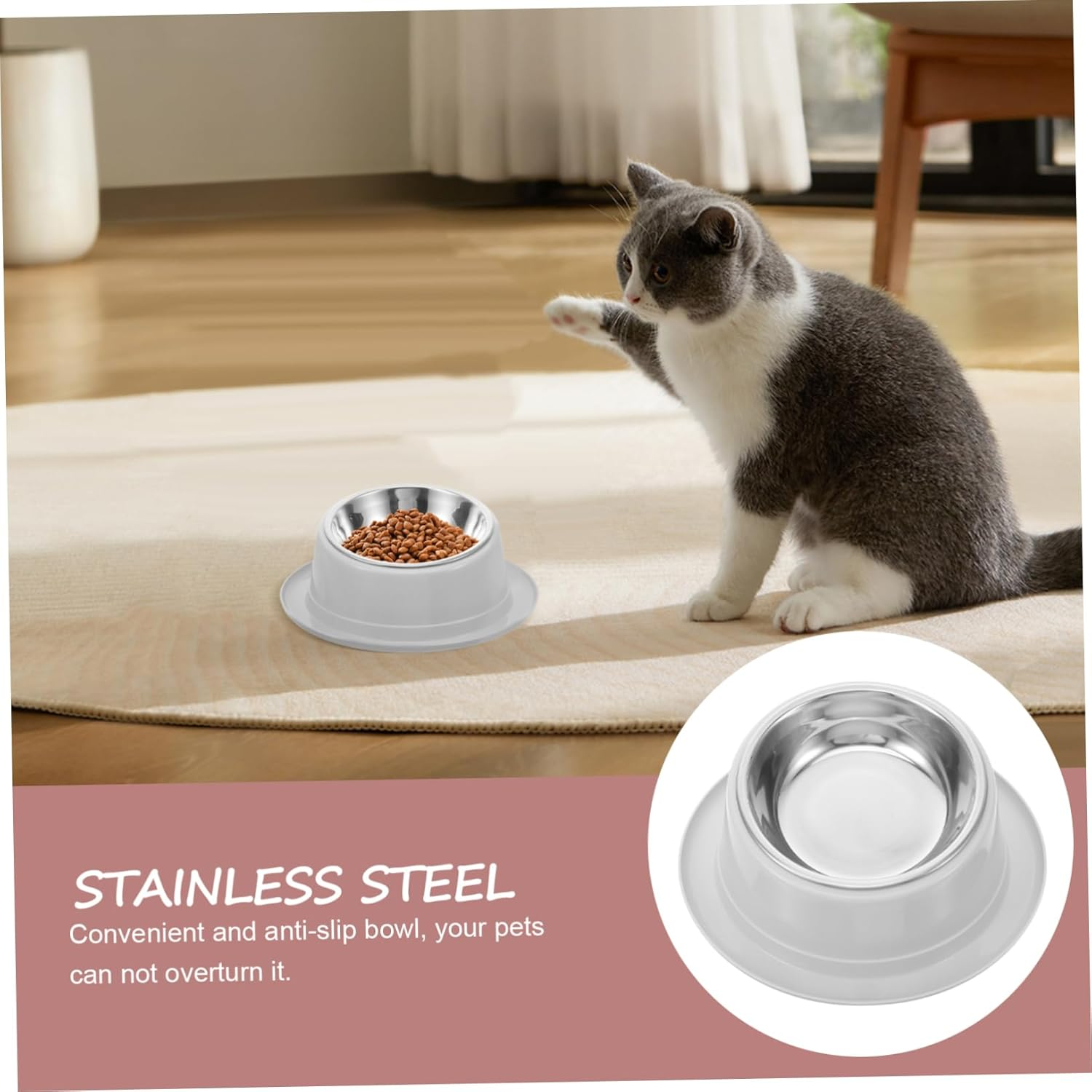 SUPVOX Unique Design Pet Bowl anti Ant Cat Feeder Stainless Steel Non-Slip Grey Pet Food Bowl Pet Feeding Bowl - Blue image number 4