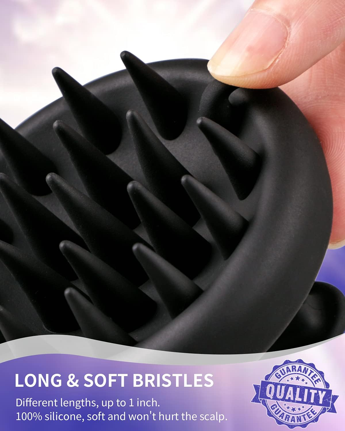 Scalp Massager Shampoo Brush, Waterproof Shower Scalp Scrubber with Soft Silicone Bristles, Scalp Brush for Hair Growth & Dandruff Treatment, Hair Massager for All Hair Types of Men Women Kids (Black) - Black image number 1