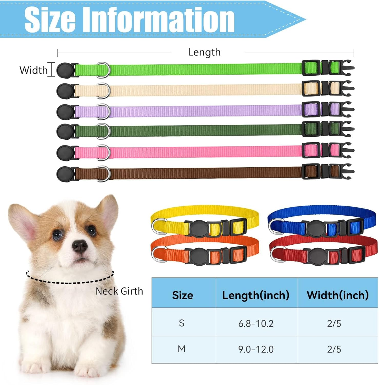 16 PCS Puppy Collars, Safety Buckle for Litter Nylon Adjustable Puppy Collars for Small Puppies, Breakaway Puppy ID Collars Whelping Collars Pet Supplies,Stuff,Accessories (Size M) image number 6