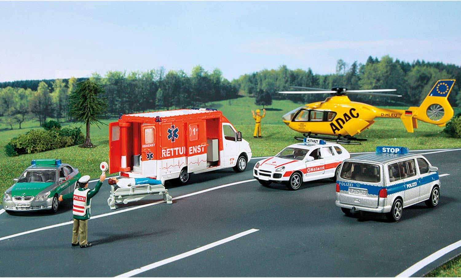 Siku 2548 Super Pick-Up with Trailer and Snowmobile, Green/Yellow