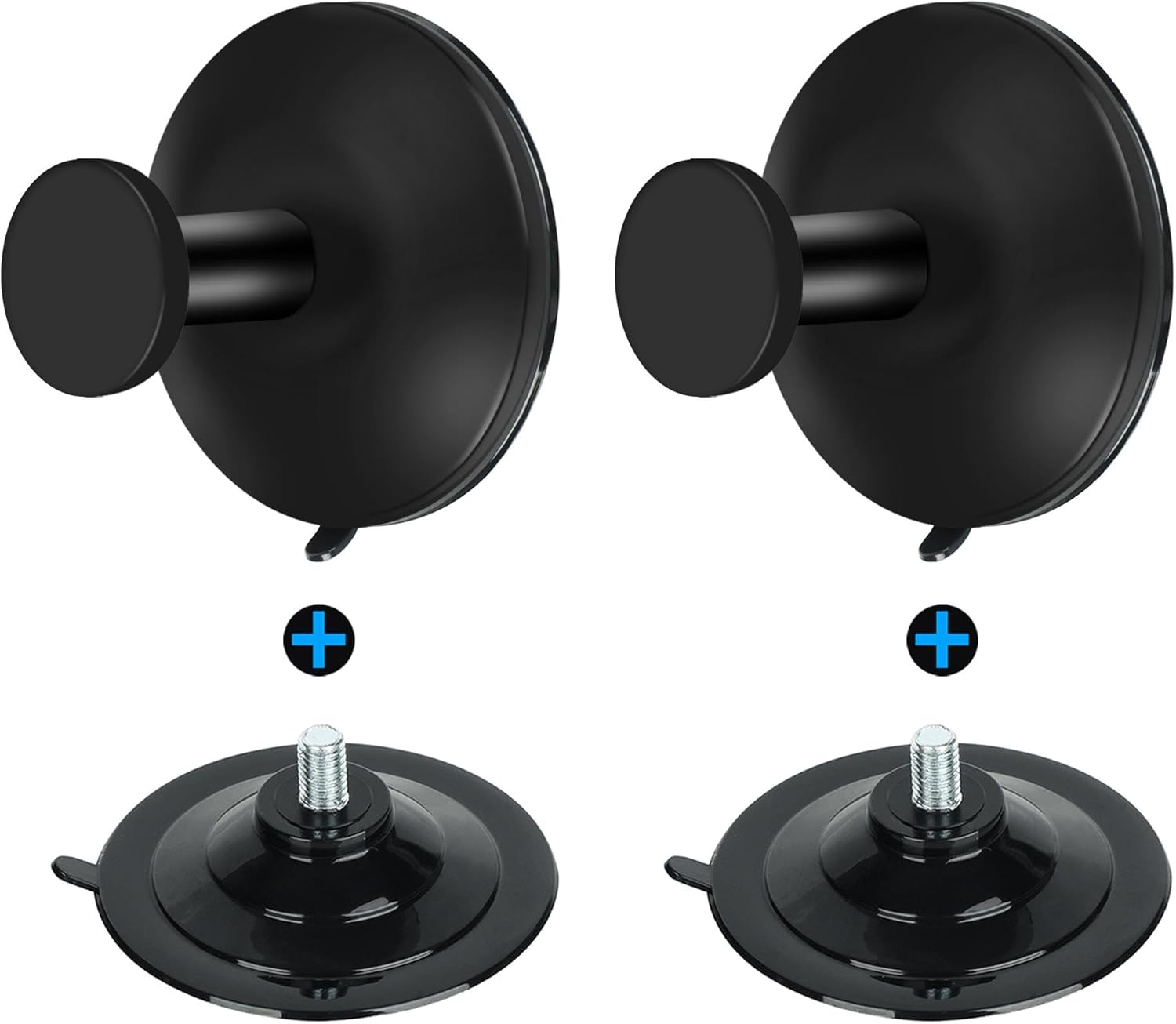 SAYAYO Suction Cup Hooks for Shower, 2Pcs Black Suction Towel Hook for Glass Window, SUS 304 Stainless Steel Bathroom Hooks for Glass Door, Mirror, Tile