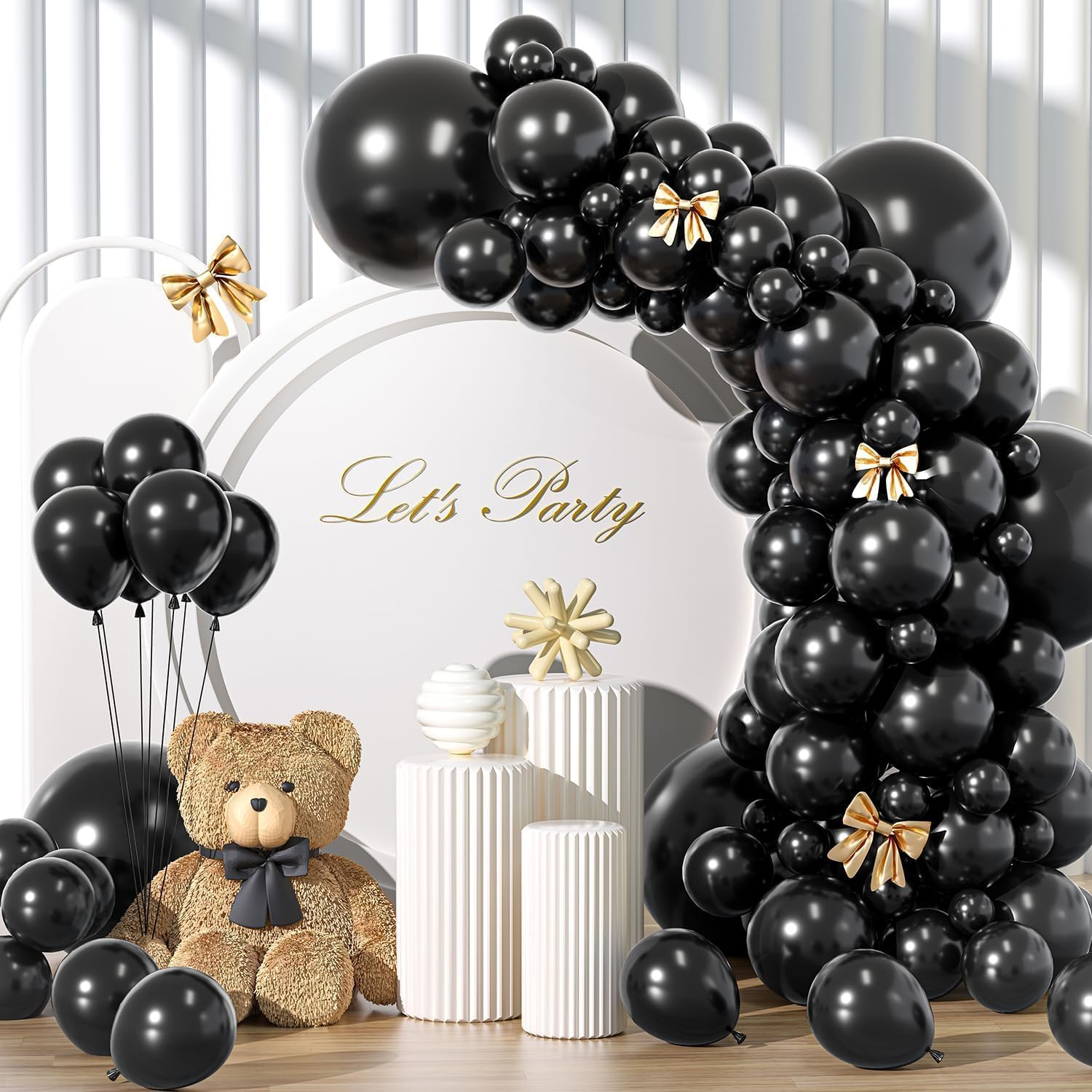129Pcs Balloons Different Sizes 18 12 10 5 Inches Latex Balloon Garland Arch Kit for Masquerade Party Decorations Birthday Baby Shower Wedding Safari Jungle Party Supplies (Black)