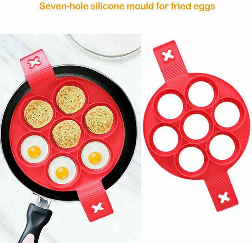 AIMALL Pancake Mold Maker, Breakfast Mold Flip Cooker,Silicone 7 round Non Stick Egg Rings Set Flipper Pancake Pan Perfect Breakfast Maker Egg Omelette Tool for Cooking Fried Eggs, Hash Browns, Crumpets, Omelets on Griddle image number 6