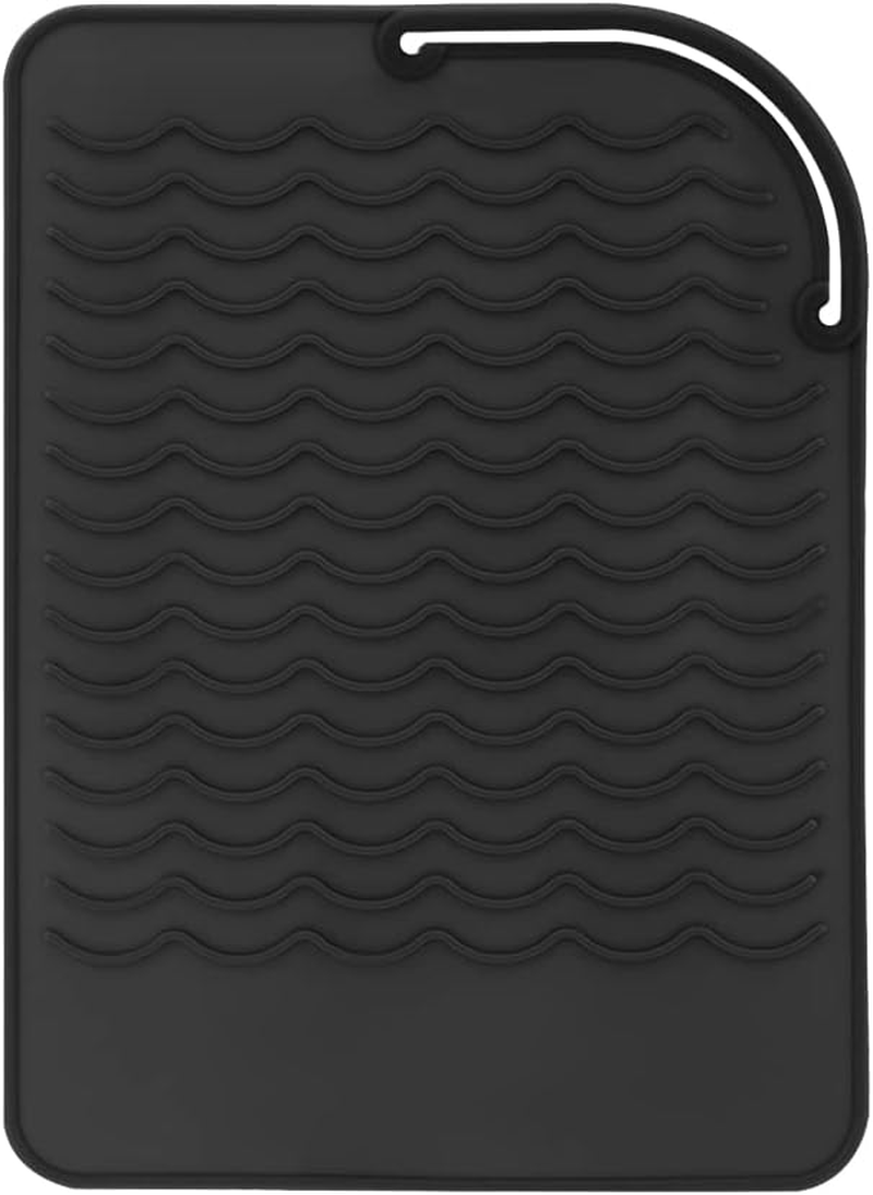 Heat Resistant Mat for Curling Iron, Flat Irons and Hair Straightener Hair Styling Tools 9" X 6.5", Food Grade Silicone, Black