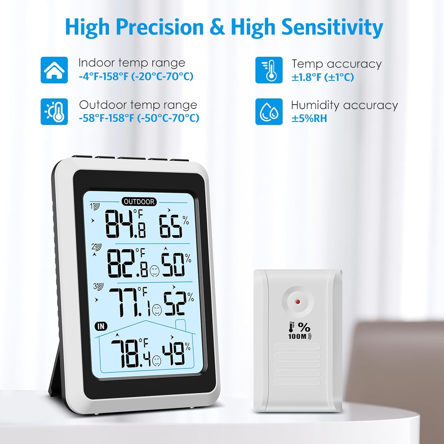 AMIR Wireless Weather Station, Digital Thermometer Hygrometer Indoor Outdoor with 3 Remote Sensors, Max/Min Record, Backlight, Temperature Gauge Humidity Monitor for Patio, Home, Garage, Greenhouse image number 4