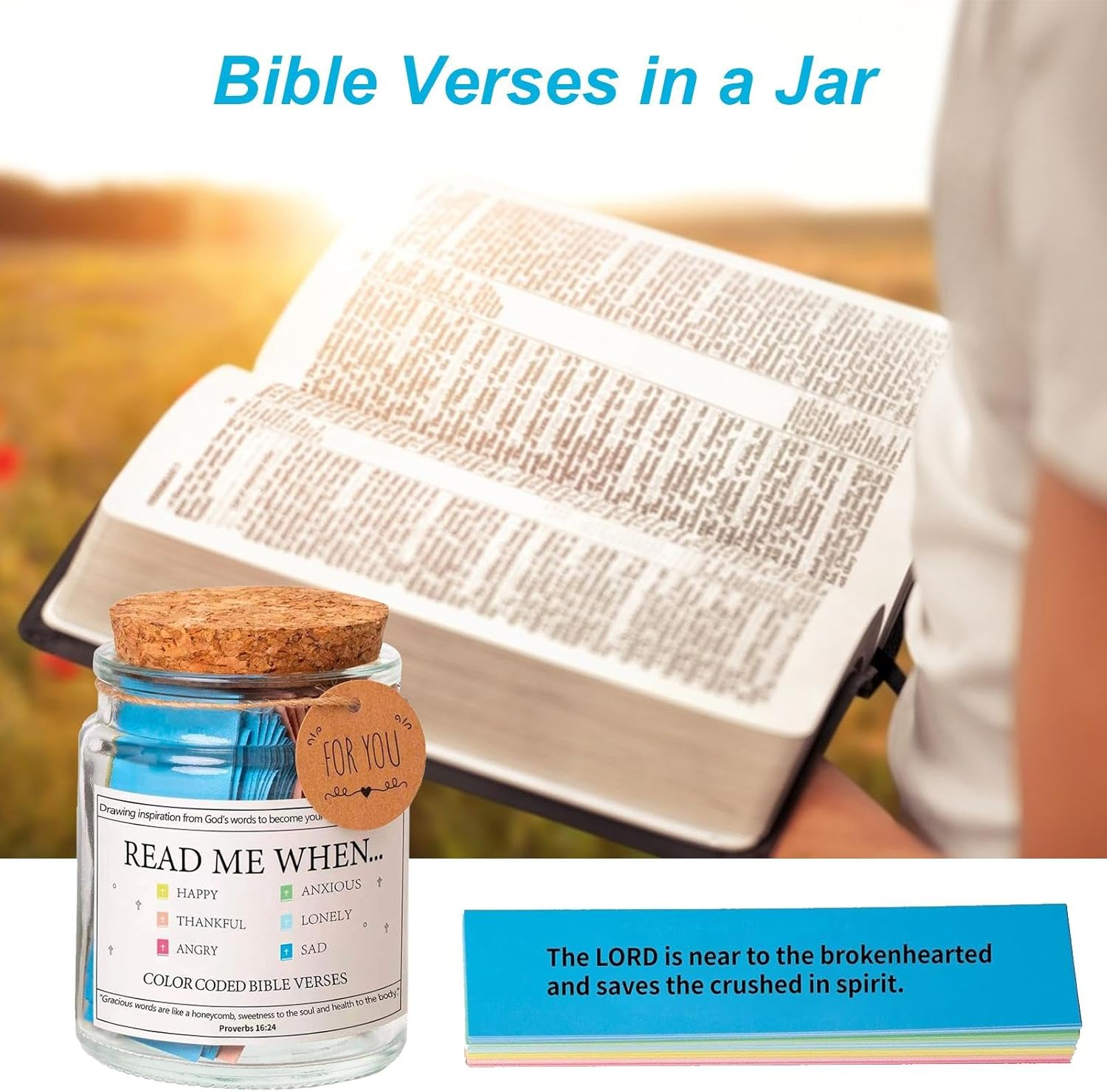 Bible Verse Jar - the Hope Jar for Emotions and Feelings, Color Coded Verses, Read Me When, Christian Bible Study Supplies image number 2