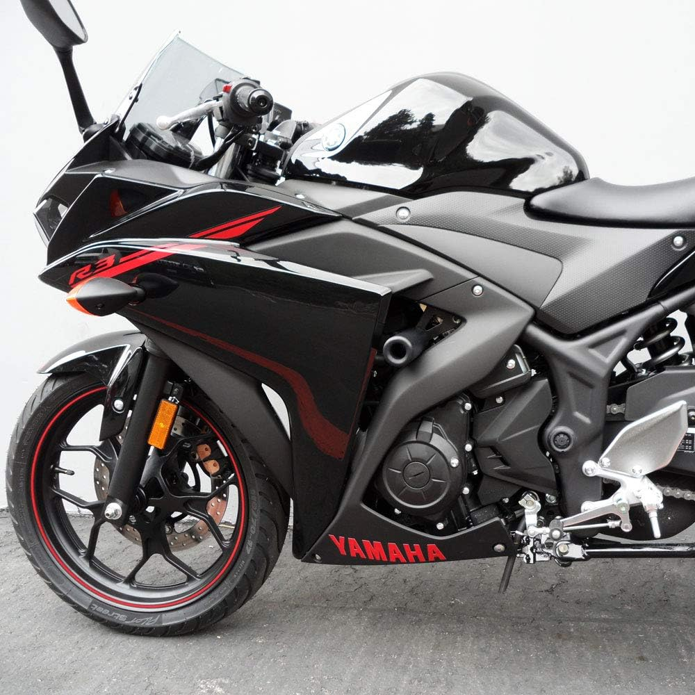 2015-2018 Yamaha YZF-R3 Black Complete No Cut Frame Slider Kit; Includes: No Cut Frame Sliders Swing Arm Spools and Bar Ends - 755-6129 - Made in the USA image number 3