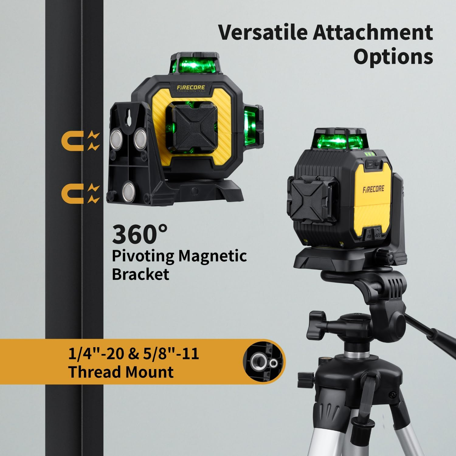 Firecore Laser Level 360 Self Leveling with Receiver, &plusmn;2Mm High Accuracy, Outdoor Pulse Mode to 60M, Green Cross Line Lazer Leveler Tool for Construction, Rod Clamp and Hard Carrying Case Included image number 3